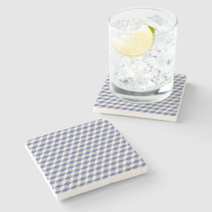 Geometric Cube Pattern in Purple, Grey & White Stone Coaster