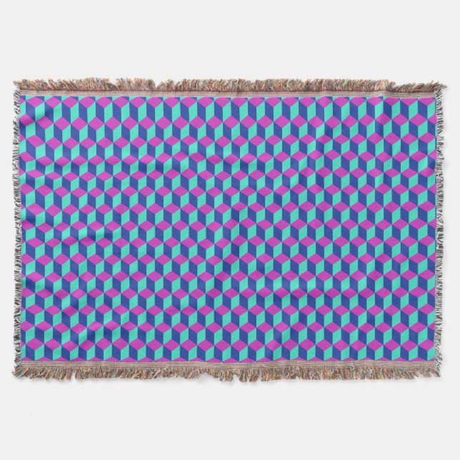 Geometric Cube Pattern Throw Blanket (Front)