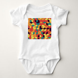 Geometric cubes, colour, seamless, vintage pattern baby bodysuit