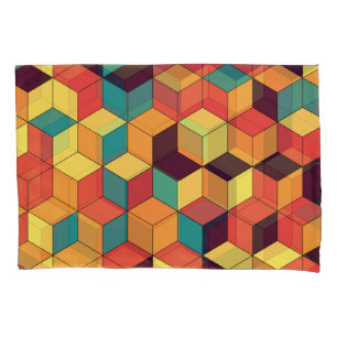 Geometric cubes, colour, seamless, vintage pattern pillowcase