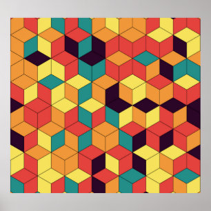 Geometric cubes, colour, seamless, vintage pattern poster