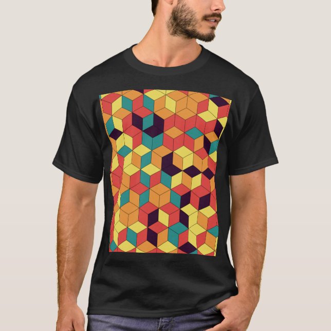 Geometric cubes, colour, seamless, vintage pattern T-Shirt (Front)