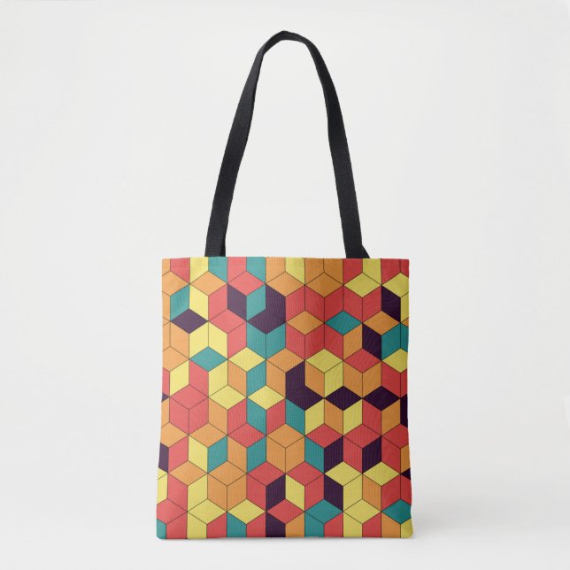 Geometric cubes, colour, seamless, vintage pattern tote bag (Front)