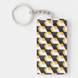 Geometric Cubes with Bold Yellow , White & Black Key Ring