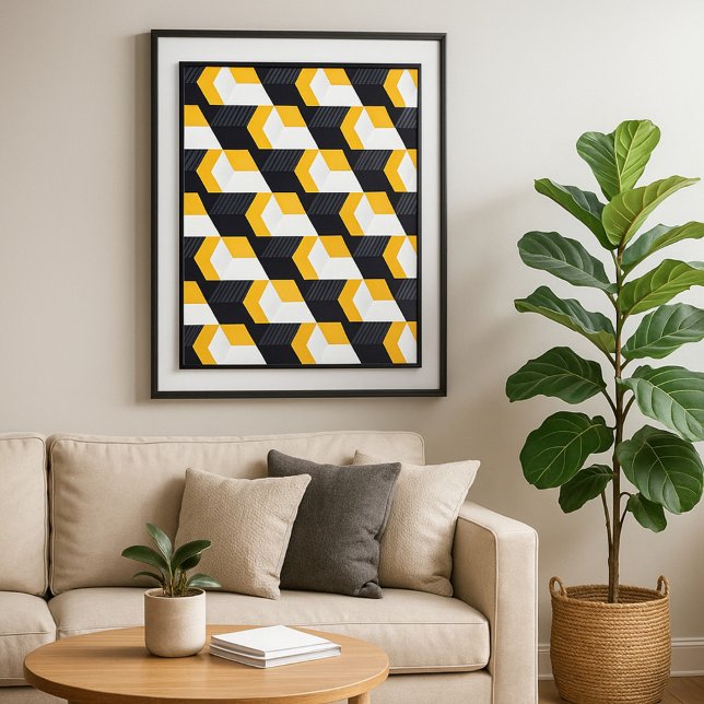 Geometric Cubes with Bold Yellow , White & Black  Poster (Creator Uploaded)