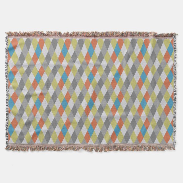 Geometric Cubes Yellow and Grey Modern Abstract Throw Blanket (Front)