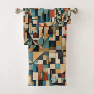 Geometric cubist, abstract, colour design.  bath towel set