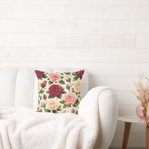Geometric Cute Rose Pattern Pink Red Peach Floral Cushion