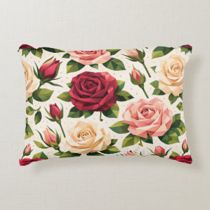 Geometric Cute Rose Pattern Pink Red Peach Floral Decorative Cushion