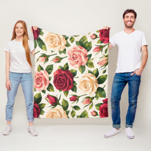 Geometric Cute Rose Pattern Pink Red Peach Floral Fleece Blanket