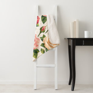 Geometric Cute Rose Pattern Pink Red Peach Floral Sherpa Blanket
