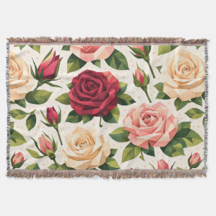 Geometric Cute Rose Pattern Pink Red Peach Floral Throw Blanket