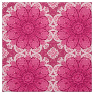 Geometric Daisy Pattern in Coral and Pastel Pink Fabric