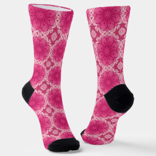 Geometric Daisy Pattern in Coral and Pastel Pink Socks