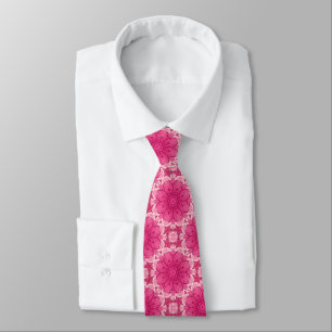 Geometric Daisy Pattern in Coral and Pastel Pink   Tie