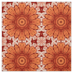 Geometric Daisy Pattern in Mandarin Orange Fabric