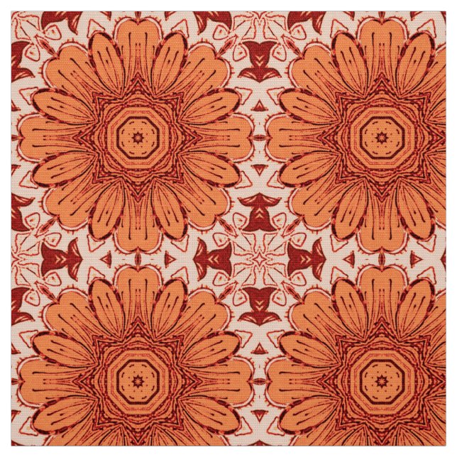 Geometric Daisy Pattern in Mandarin Orange Fabric (Swatch)