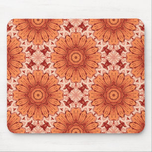 Geometric Daisy Pattern in Mandarin Orange Mouse Pad