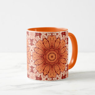 Geometric Daisy Pattern in Mandarin Orange Mug