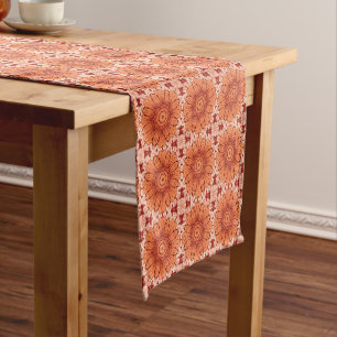 Geometric Daisy Pattern in Mandarin Orange Short Table Runner