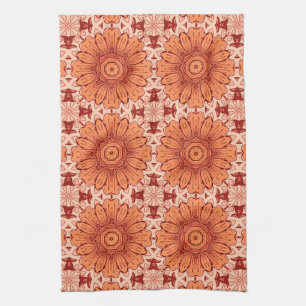 Geometric Daisy Pattern in Mandarin Orange Tea Towel