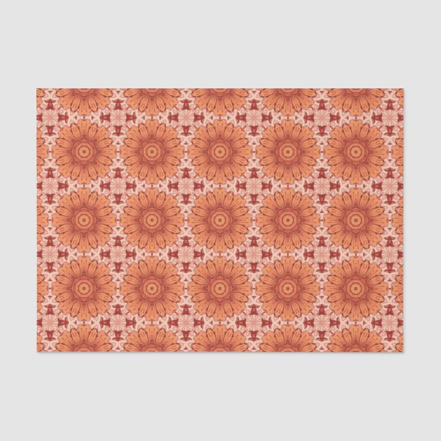 Geometric Daisy Pattern in Mandarin Orange  Tissue Paper (Front)
