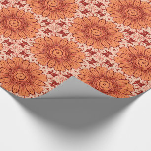 Geometric Daisy Pattern in Mandarin Orange  Wrapping Paper