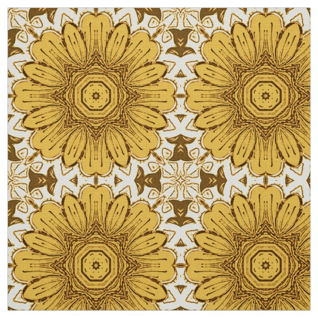 Geometric Daisy Pattern in Mustard Gold Fabric (Swatch)