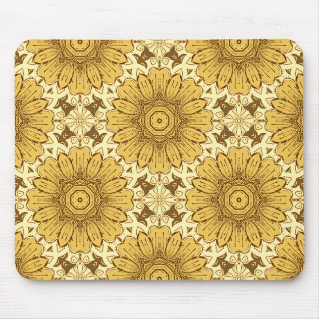 Geometric Daisy Pattern in Mustard Gold Mouse Pad (Front)