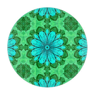 Geometric Daisy Pattern in Turquoise and Green   Cutting Board
