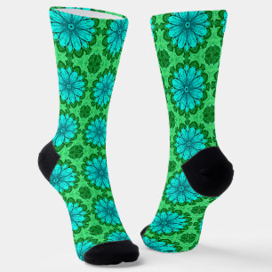 Geometric Daisy Pattern in Turquoise and Green Socks