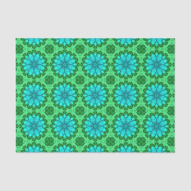 Geometric Daisy Pattern in Turquoise and Green   Tissue Paper (Front)