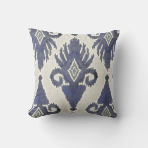 Geometric Damask IKAT Tribal Bohemian Pattern Navy Cushion
