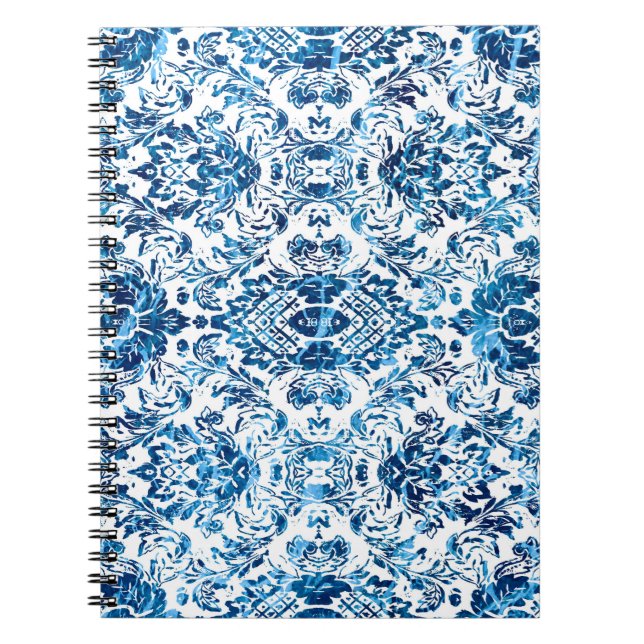 Geometric damask seamless pattern with grunge text notebook (Front)
