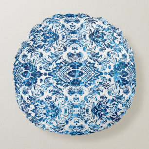 Geometric damask seamless pattern with grunge text round cushion