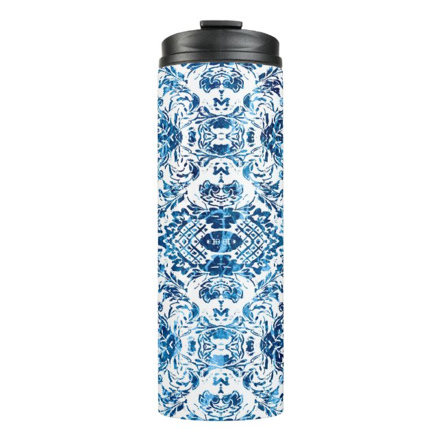 Geometric damask seamless pattern with grunge text thermal tumbler (Front)