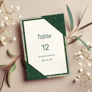 Geometric dark green gold sparkle Table Numbers