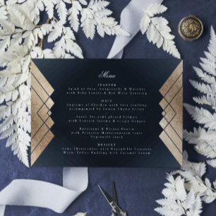 Geometric Dark Navy Gold Gatsby Wedding Menu