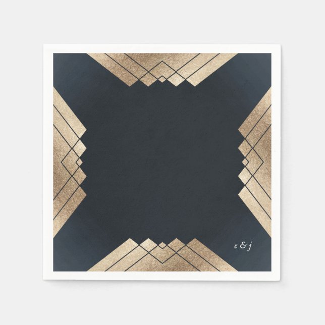 Geometric Dark Navy Gold Gatsby Wedding Napkin (Front)