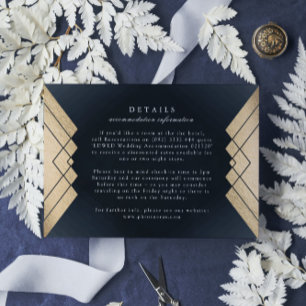 Geometric Dark Navy Gold Wedding Details RSVP Card