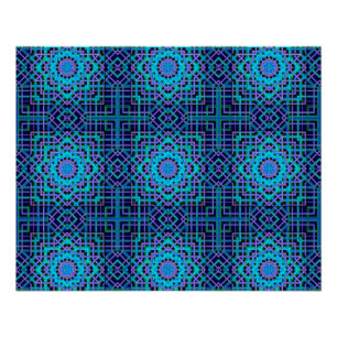 Geometric Decorative Floral, Mandala Motif in Blue Poster