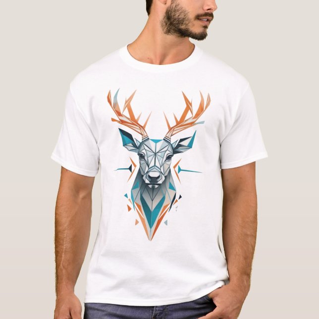 Geometric Deer Art T-Shirt | Modern Wildlife  (Front)