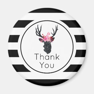 Geometric Deer Head B&W Stripes Thank You Magnet