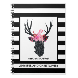 Geometric Deer Head & Floral Crown Wedding Plans Notebook