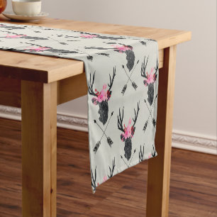 Geometric Deer Head w/ Flowers and Crossed Arrows Short Table Runner