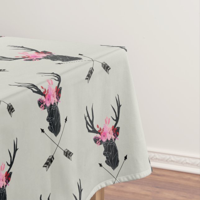 Geometric Deer Head w/ Flowers and Crossed Arrows Tablecloth (In Situ)