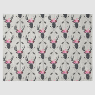 Geometric Deer Head w/ Flowers and Crossed Arrows Tissue Paper