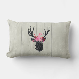 Geometric Deer Head with Floral Crown Lumbar Cushion
