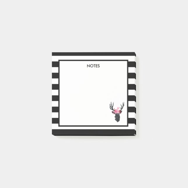 Geometric Deer Head with  Floral Crown Post-it Notes (Front)
