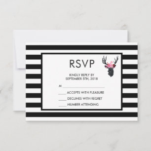 Geometric Deer Head with Floral Crown RSVP Card